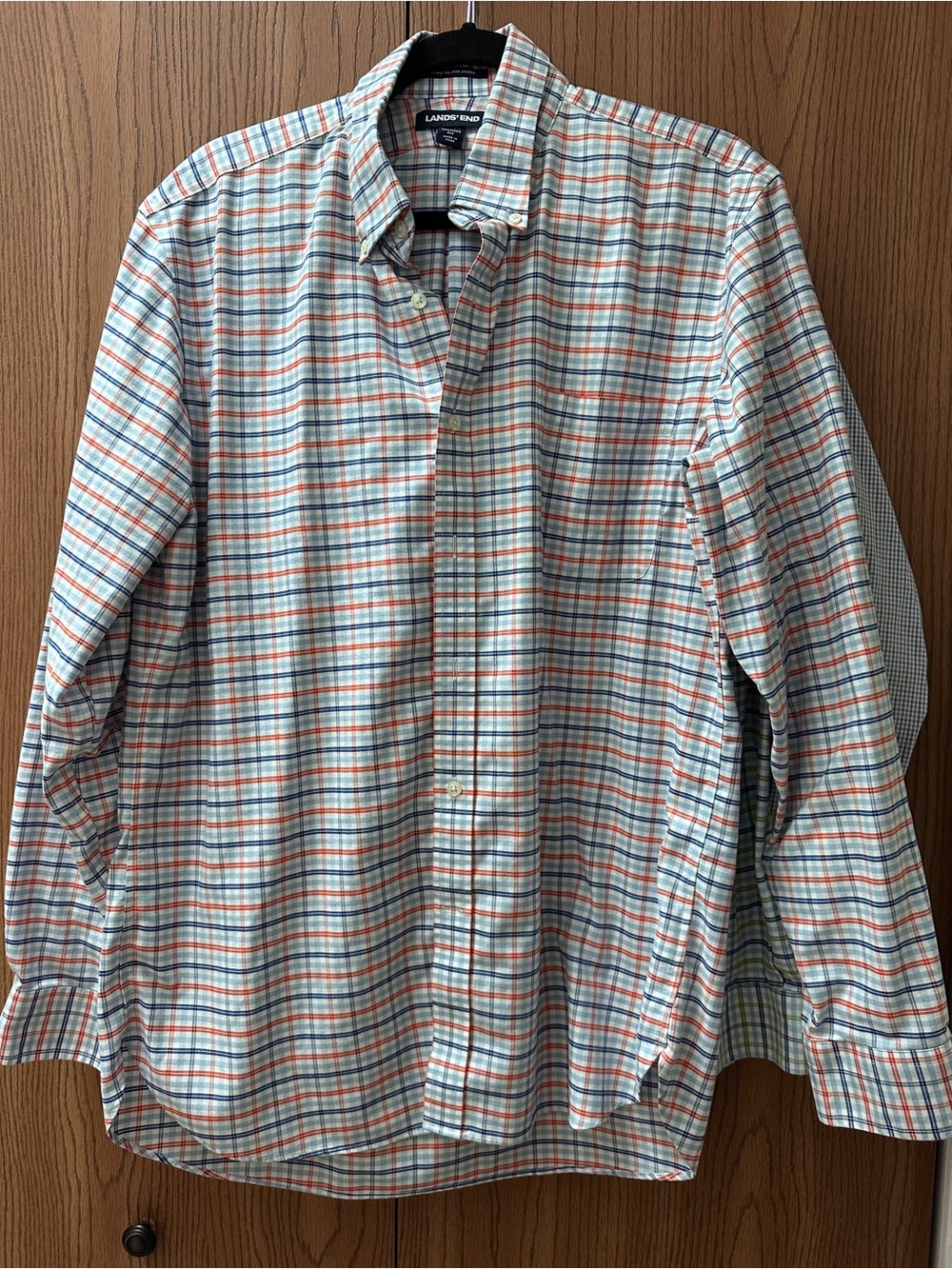L.L. Bean Men's Light Blue & Orange Plaid Button-Down Shirt